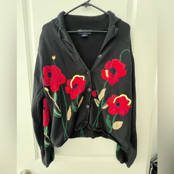 Eagles Eye Sweaters - Floral Embroidered Black Sweater